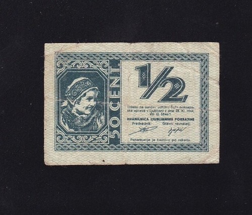 SLOVENIA -- LAIBACH -- WW2 --- 1/2 LIRE 1944 ---- F/VF -----