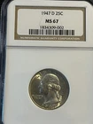 1947 25C Washington Quarter NGC MS 67 Superb Gem, Blast White, Sharp Full Strike