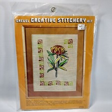Vtg Crewel Creative Stitchery Kit Bordered Floral 9x12 Framed Size Sealed