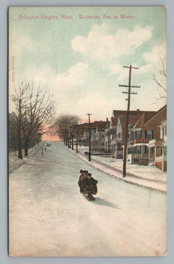 Kids Sledding Down Wollaston Ave ARLINGTON HEIGHTS Massachusetts Snow