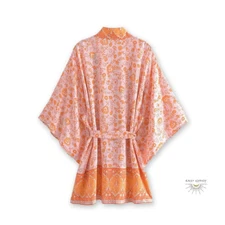 Peachy Keen Floral Short Boho Kimono Robe, Kimono Jacket, Coverup Robe, Dressing
