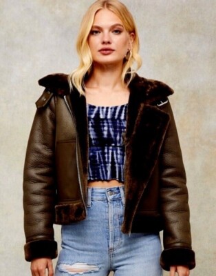 Women RAF Aviator Bomber B3 Real Leather Jacket Coat Sheep Skin Pilot Flying