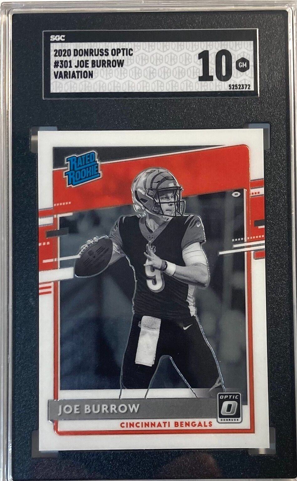 2020 Panini Donruss Optic Football #301 Joe Burrow RC Rookie Variation SP SGC 10
