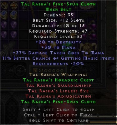 Diablo 2: Resurrected TAL RASHA'S MESH BELT 🔹 HARDCORE D2R Items 🔹 PC ...