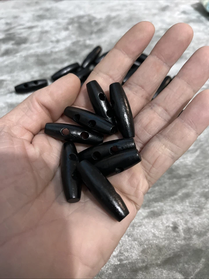 50Pcs Black Wooden Tiny Toggle Duffle buttons 35mm For Clothes Knitting Sewing - Image 2 of 4