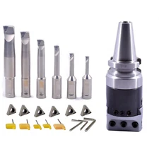 NEW BT30 2INCH BORING HEAD SET WITH 6 INDEXABLE BORING BAR AND 6 CARBIDE INSERTS