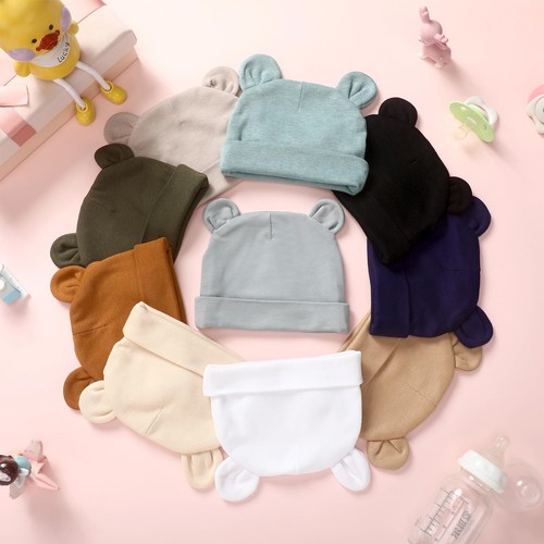 10 Pcs Newborn Baby Hat Bear Ears Infant Caps Girl Cotton Newborn Hospital Ha... - Picture 2 of 7