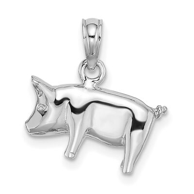 14k Weißgold poliert 3-D Schwein Charm Anhänger mit lockigem Schwanz