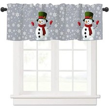 Window Valances Christmas Snowman Falling Snowflake Valance Christmas Grey