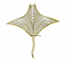 YELLOW GOLD PLATED SOLID 925 STERLING SILVER HAWAIIAN MANTA RAY SLIDE PENDANT CZ