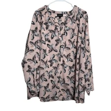 Lane Bryant Blouse Women's 18 Pink Floral Long Sleeve Ruffle Career Top Shirt