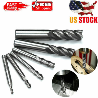 6Pcs High Speed Steel CNC 4 Flute Spiral Bit End Mill Cutter set 1/8''-5/8'' Shank