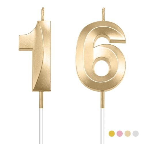 Birthday Candles Numbersth Birthday Candles, Number Birthday 16 Champagne Gold - Picture 2 of 8