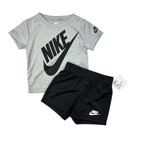Nike Baby Boy 2 Piece T-Shirt & Shorts Set DRI-FIT Gray Black White Sz 24M - Picture 3 of 6
