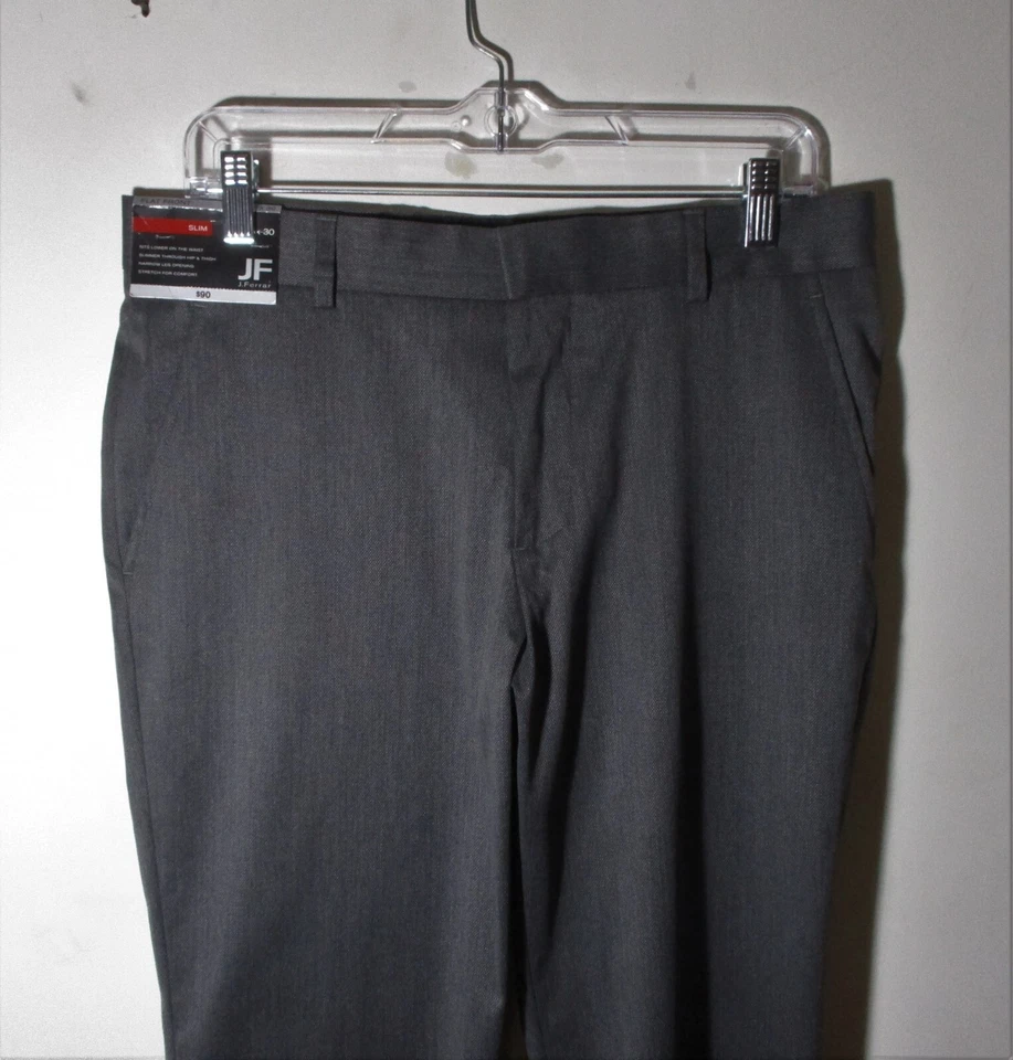 Pantalones de Vestir J. FERRAR Gris Oscuro Ojo de Pájaro "Slim Fit" Talla 32X30 Nuevos con Etiquetas $90.00 Foto 2 de 4