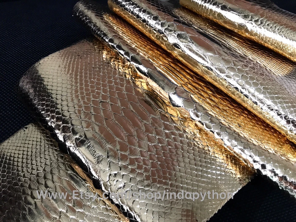 Genuine Python Leather, Exotic Snake Skin, Gold Leather, Gold Skin, Real Leather - Image 3 of 4