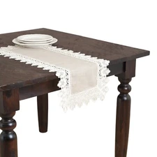 Taupe Lace Trimmed Table Runner 16"x 72" Ob