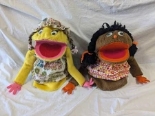 "Another Success Puppets" Lot of 2 Vintage Yellow Brown Girls Hand Puppet Show
