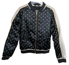Floral Gap Bomber Jacket Girl's Satin Black Outerwear White Kid's Pockets L