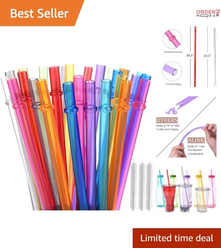 35-Pack Tritan Reusable Straws 10.5in Thick Unbreakable for Tumblers and Jars