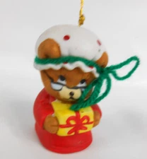 Vintage Jasco Caring Critters Chimers Bell Bear Ornament Christmas Red Taiwan