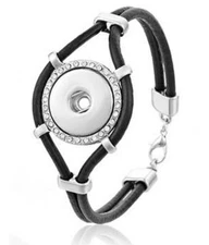 Snap Jewelry Leather Bracelet Rhinestone Black Fits 18-20mm Ginger Style Charms