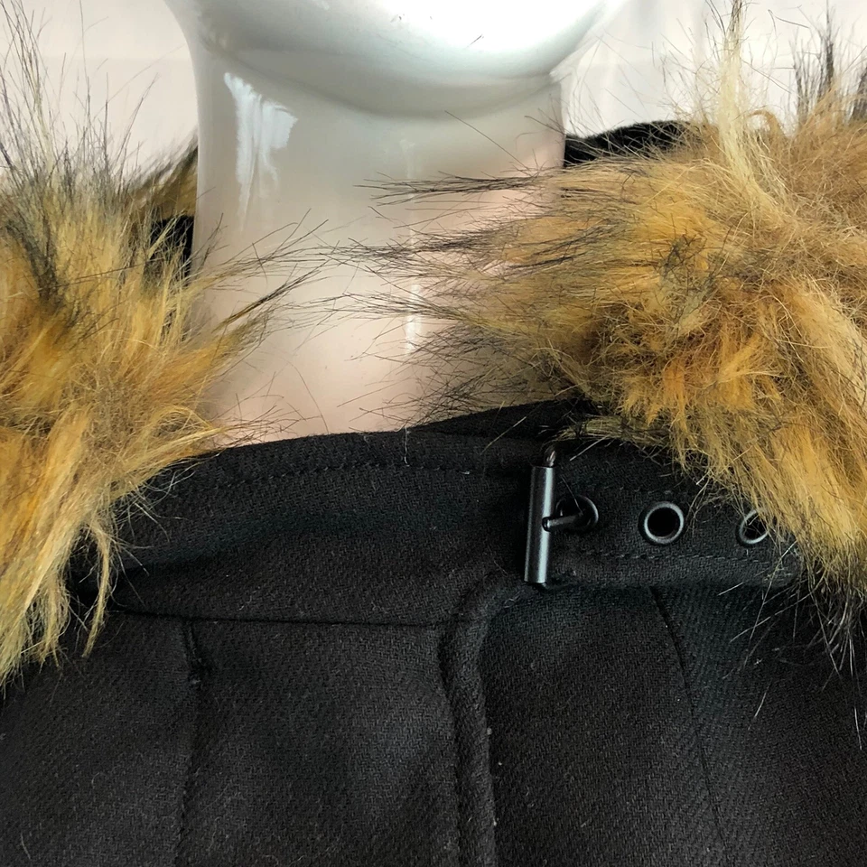 Chaqueta Parka Zara Para Mujer Grande Negra Lana Manga Abombada Capucha Piel Cremallera Chaquetón Foto 4 de 4