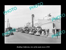 OLD POSTCARD SIZE PHOTO OF REDDING CALIFORNIA VIEW OF THE MAIN STREET c1950