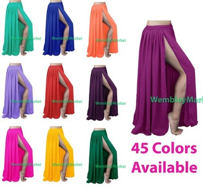2 Layer 2 Side Slits Skirt Chiffon Full Circle Gypsy Belly Dance Tribal Flamenco