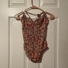 Vintage One Piece Swimsuit Women s Floral Paisley Red Tan Purple Tie Strap