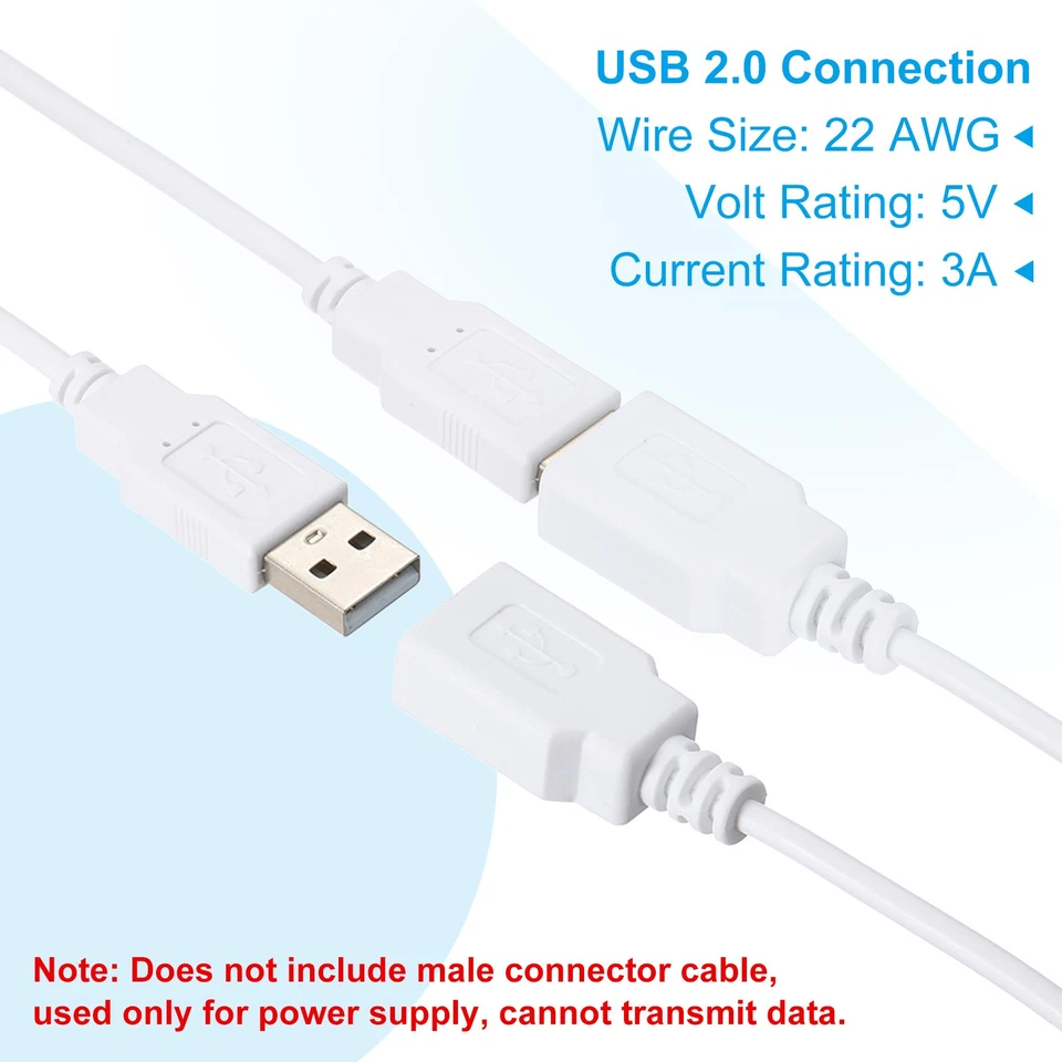 6.56Ft USB Female to 2 Pin Bare Wire Pigtail Cable, 3pcs 22AWG Power Cords White - Image 4 of 4
