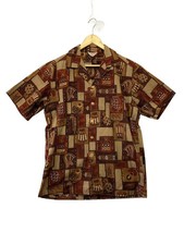 Kamehameha 50s-60s MADE IN HAWAII Open Collar Aloha Shirt Pineapple Drum M Cotto