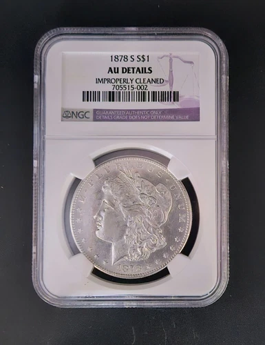Brilliant 1878-S $1 Morgan Dollar NGC graded. AU58 Details. *Read*