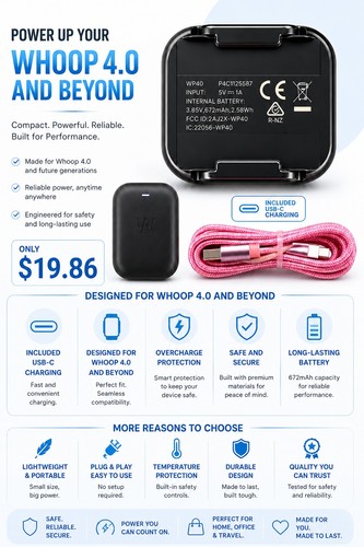 Original WHOOP 4.0 Battery Pack WITH USB CABLE ~ Tested & Working Perfectly OEM