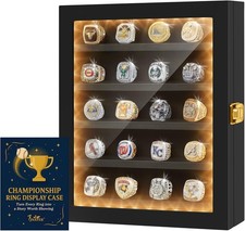 Championship Ring Display Case - 20 Ring Posts Baseball Ring Holder with LED Lig