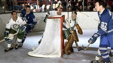  HOCKEY PHOTO PRINT OAKLAND SEAL CHARLIE HODGE  BOBBY BAUN VS FRANK MAHOVLICH