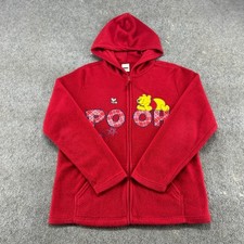 VINTAGE Winnie The Pooh Hoodie Womens L Red Fleece Full Zip Embroidered Y2K