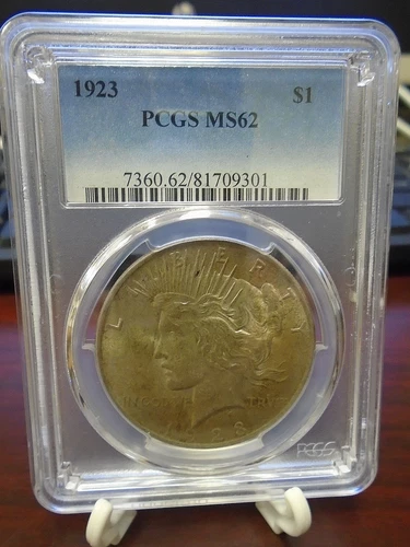 1923 United States Silver Peace Dollar PCGS MS 62 Nice Golden Tone
