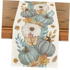  Pumpkin Maple Leaf Stripes 210 GSM Fall Table 13" x 72", Table Runner Blue
