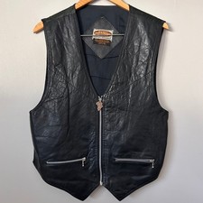Paragraff Biker Vest Mens M Black Genuine Leather Quilted Full Zip Adjustable