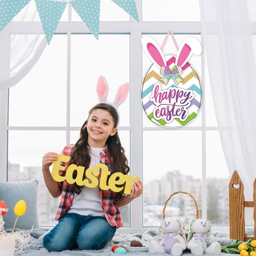 FRIDAY NIGHT Easter Door Decoration Cardboard Egg Rabbit Hanging Decor Mixed - Picture 5 of 7