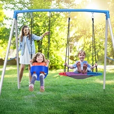 440lbs Swing Set Outdoor with 2 Swings Heavy Duty Swing Stand Kids Metal Playset