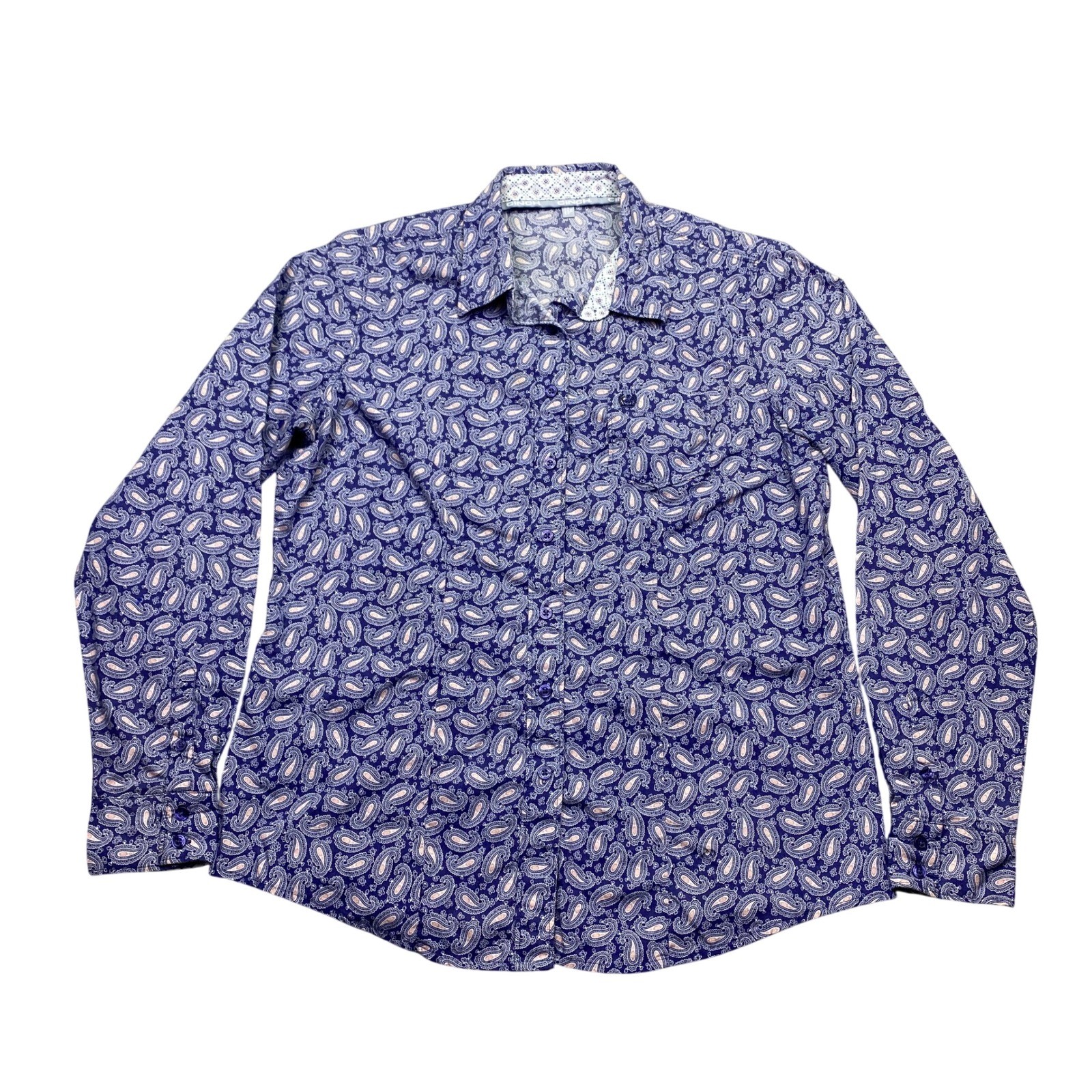 Cinch Mens Paisley Button Down Long Sleeve Western Shirt Blue XL Fits S/M