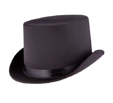 Black Top Hat Satin Look Victorian Magician Party Fancy Dress Costume Accessory