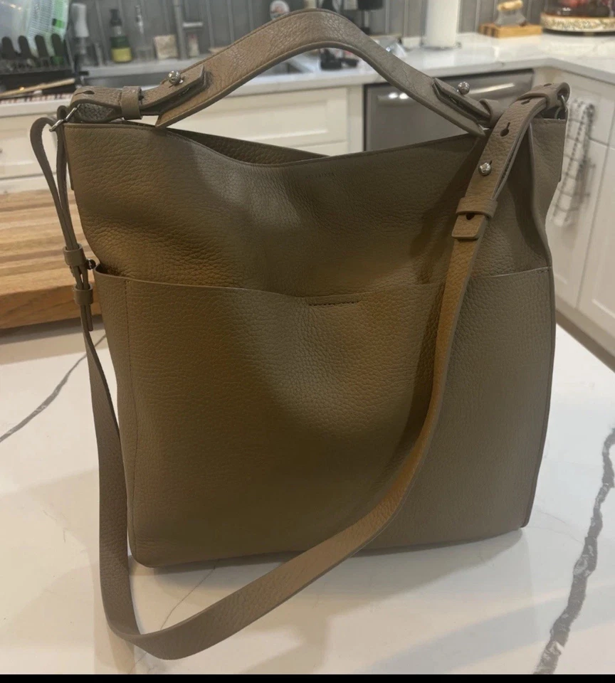 Allsaints All Saints Mink Grey Taupe Pebbled Leather Tote Shoulder Crossbody - Image 2 of 4