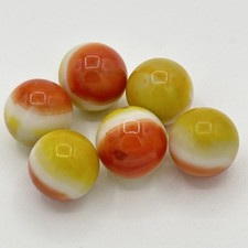 Vintage Tri-Color ORANGE YELLOW WHITE Glass Players Marbles - 6 Count Lot