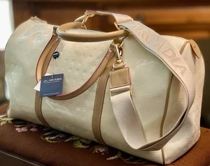 NWT Arcadia crème brun cuir double poignée Weekender Détachable Strap Italie