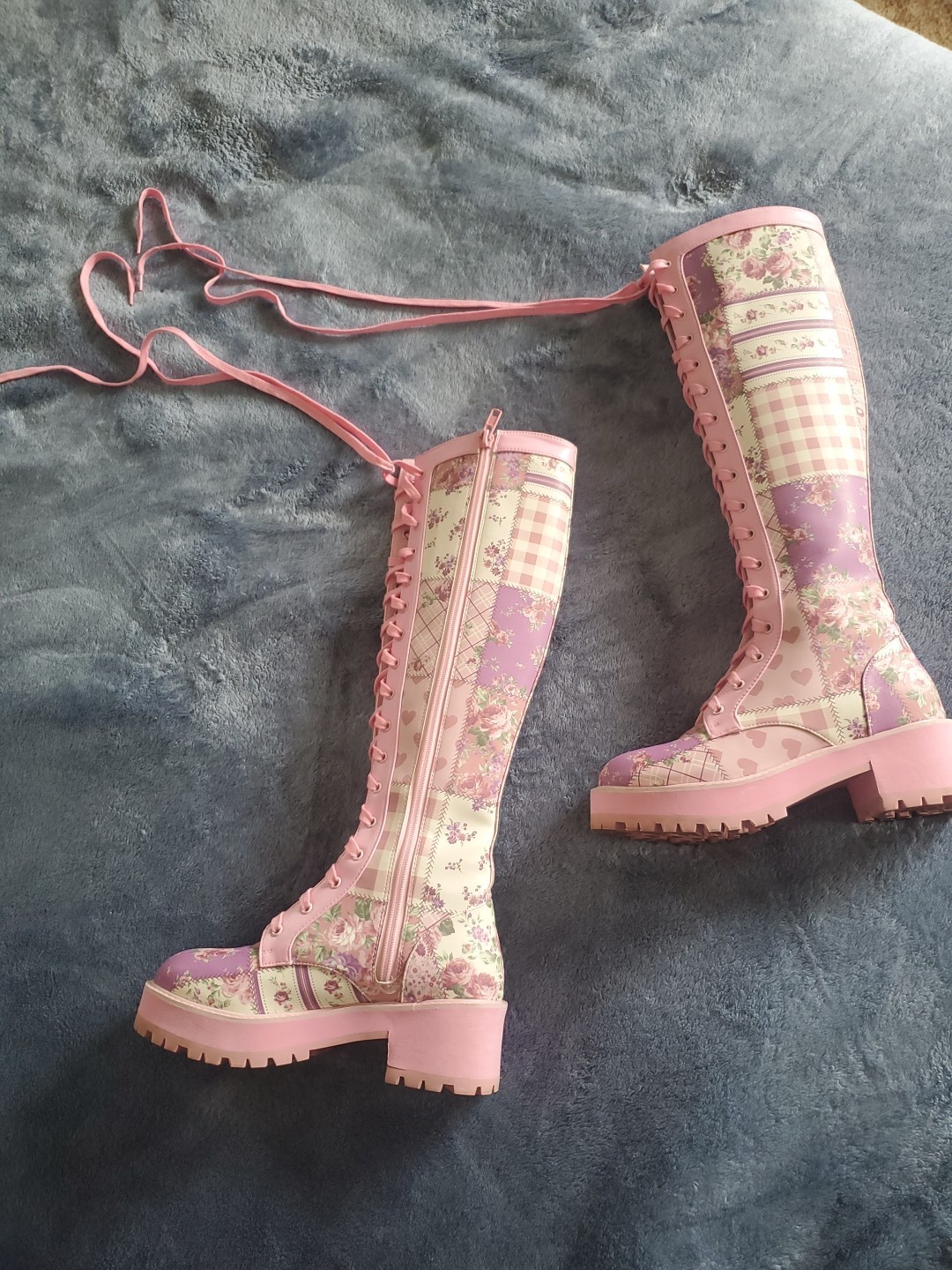 Sugar Thrills Multi Patchwork Knee High Combat Bo… - image 14