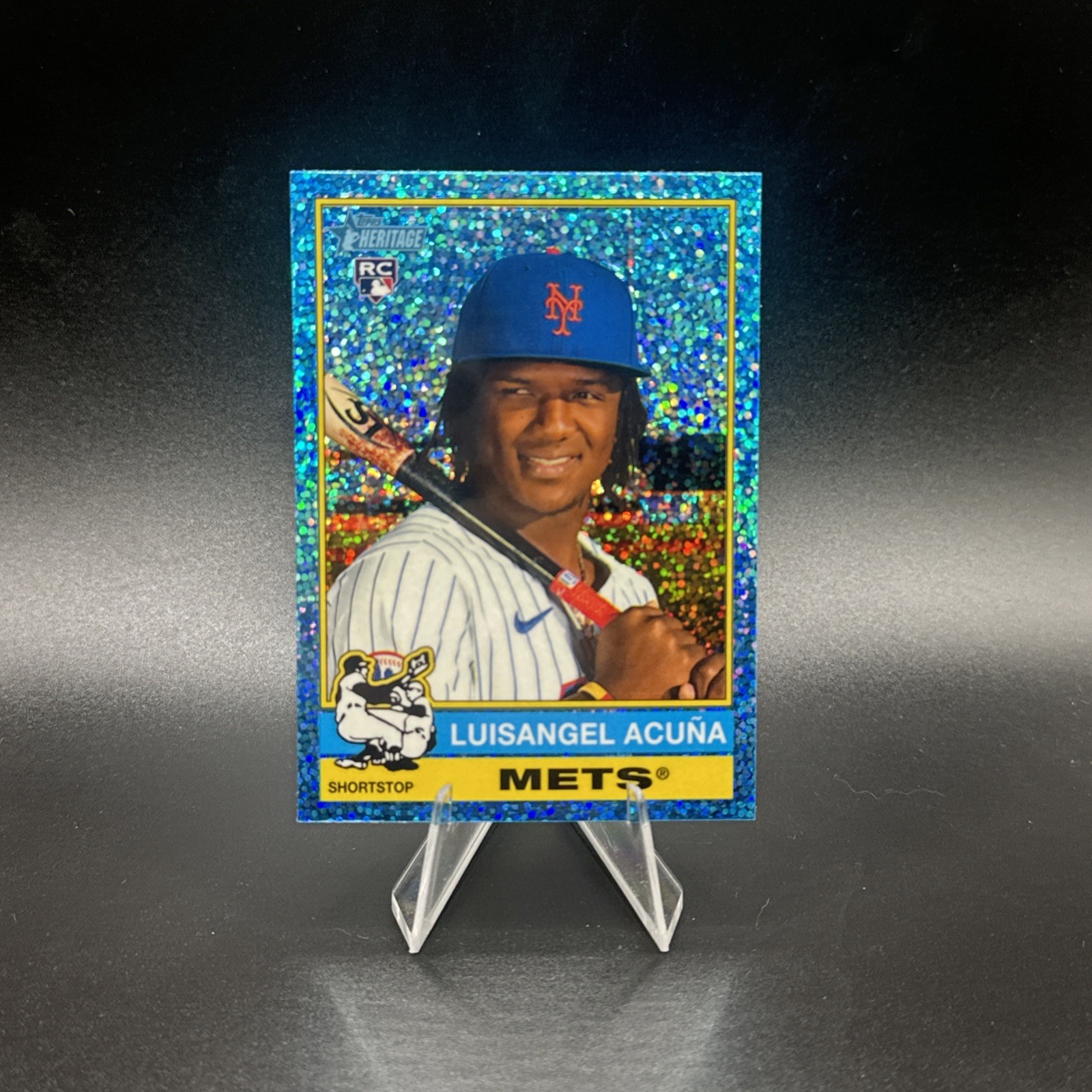 2025 Topps Heritage Luisangel Acuna Chrome Light Blue Sparkle #274 Mets