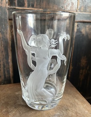 VTG 1940 Verlys Crystal Glass Vase Raised Seasons SPRING Carl Schmitz